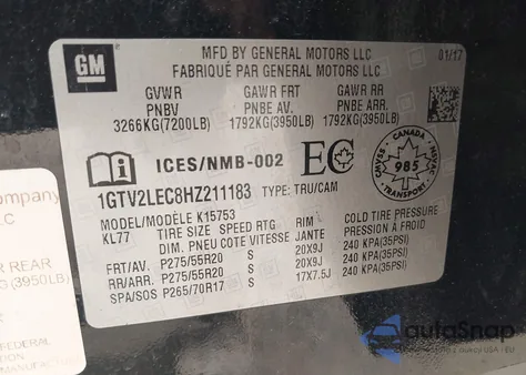 2017 GMC Sierra 1500 from USA, damaged, VIN 1GTV2LEC8HZ211183